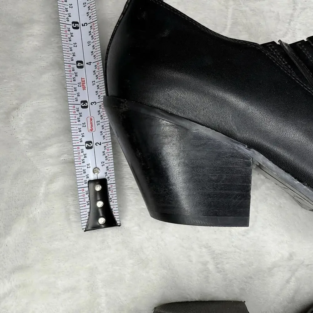 Marc Fisher‎ Leather Heeled Western Booties Black Detailed Pointed Toe  7 EUC